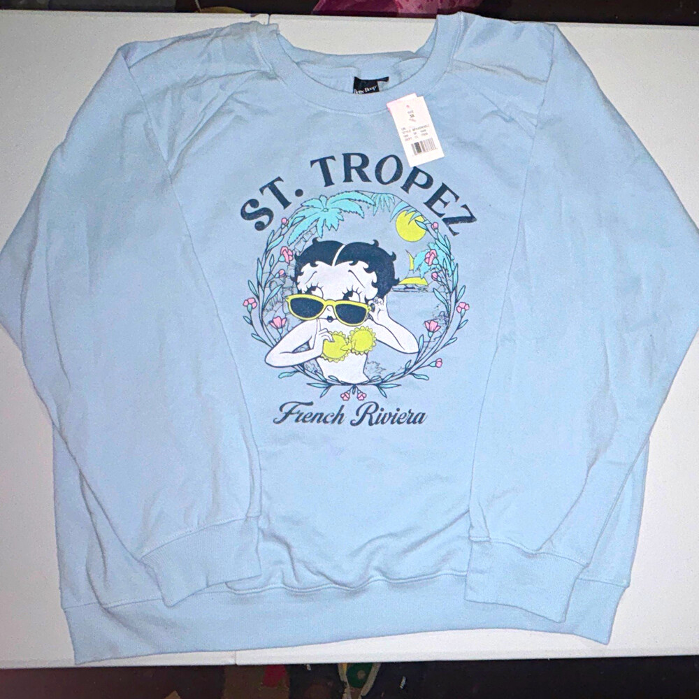 Betty Boop St. Tropez French Riviera Crewneck Graphic Pullover Sweatshirt 3X